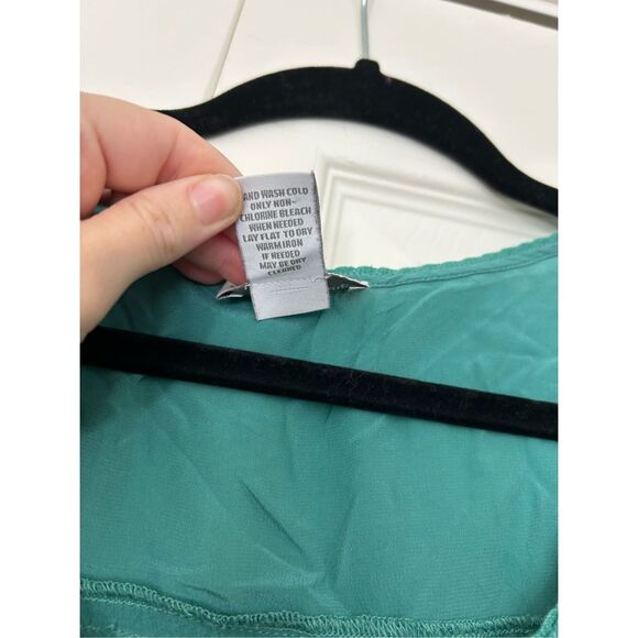 Soft Surroundings Green Blue Teal Button Blouse, 100% Silk Top, Size Small - Picture 5 of 11